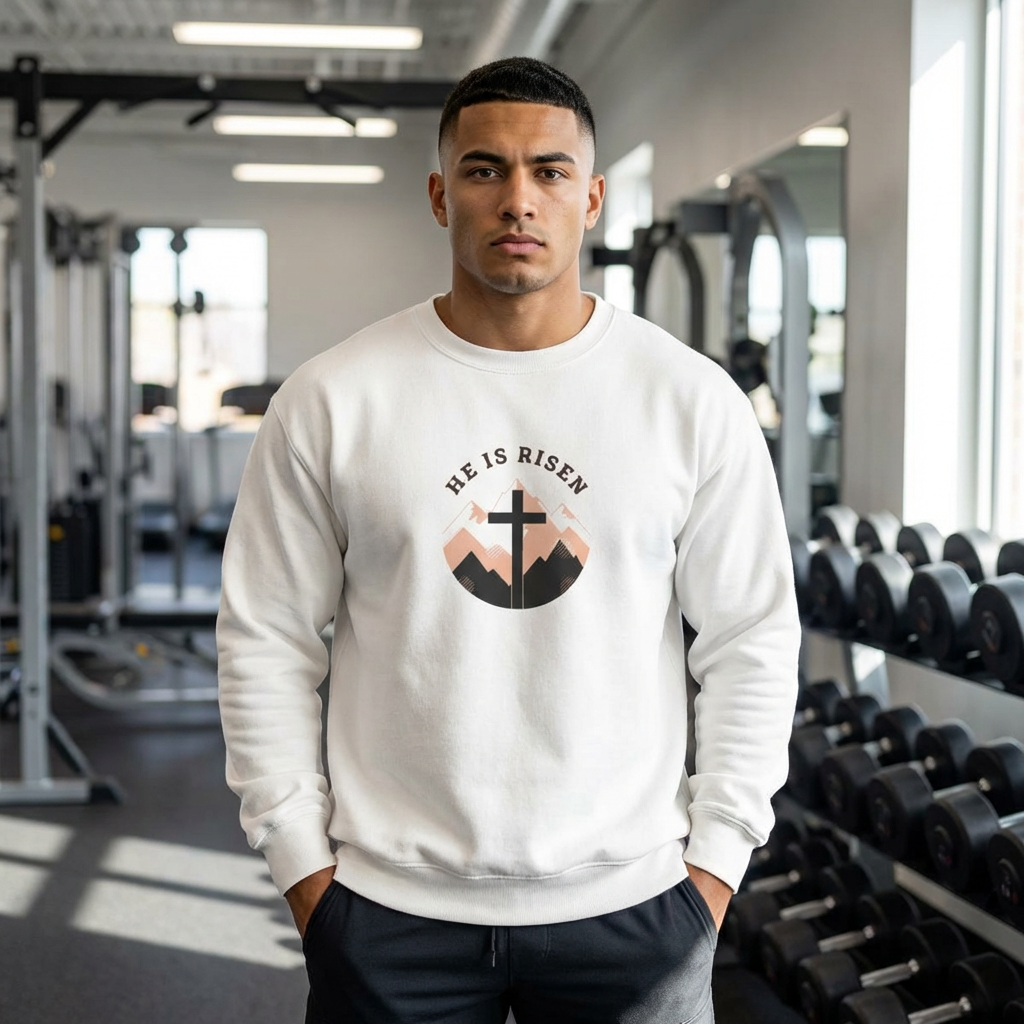 He Is Risen Cross Crewneck Sweatshirt | Christian Easter Shirt, Faith-based